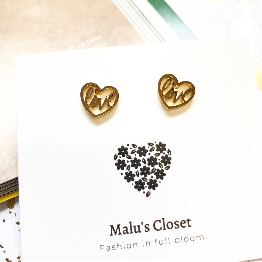 Dainty Love Heart Earrings Golden Stainless Steel